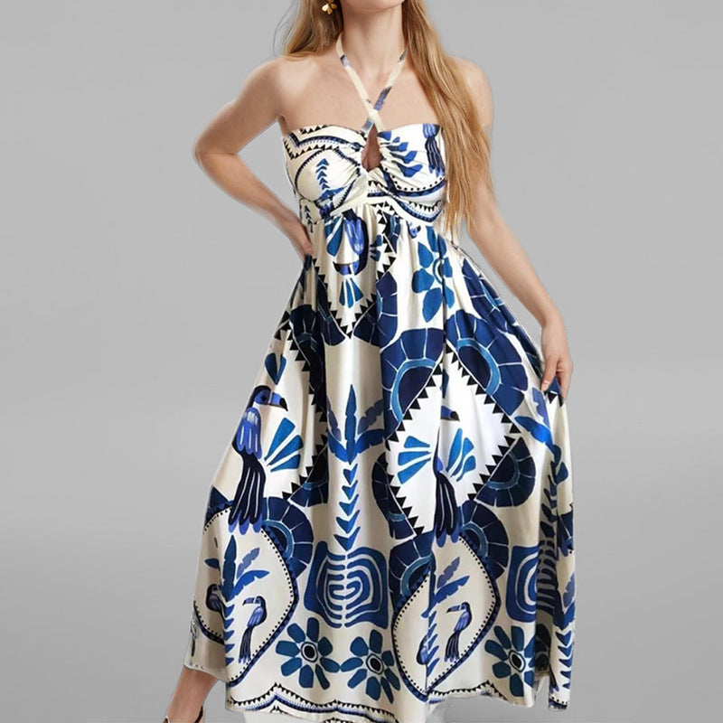 Women's Spring Elegant Printed Large Swing Halter Clothing