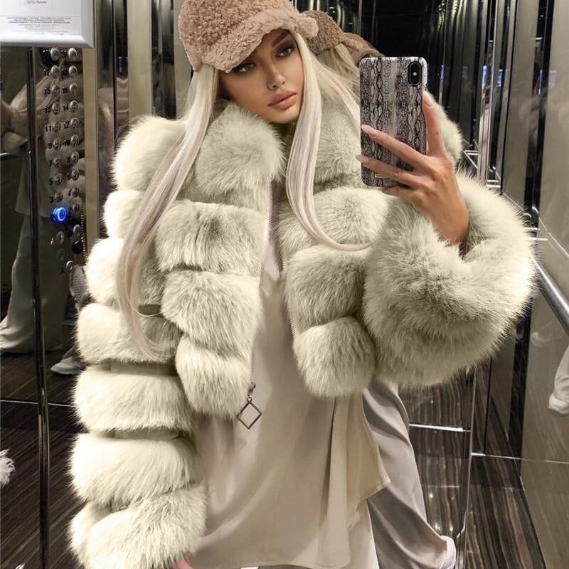 Women's Fur Lapels Imitation Fox Long Sleeve Coats