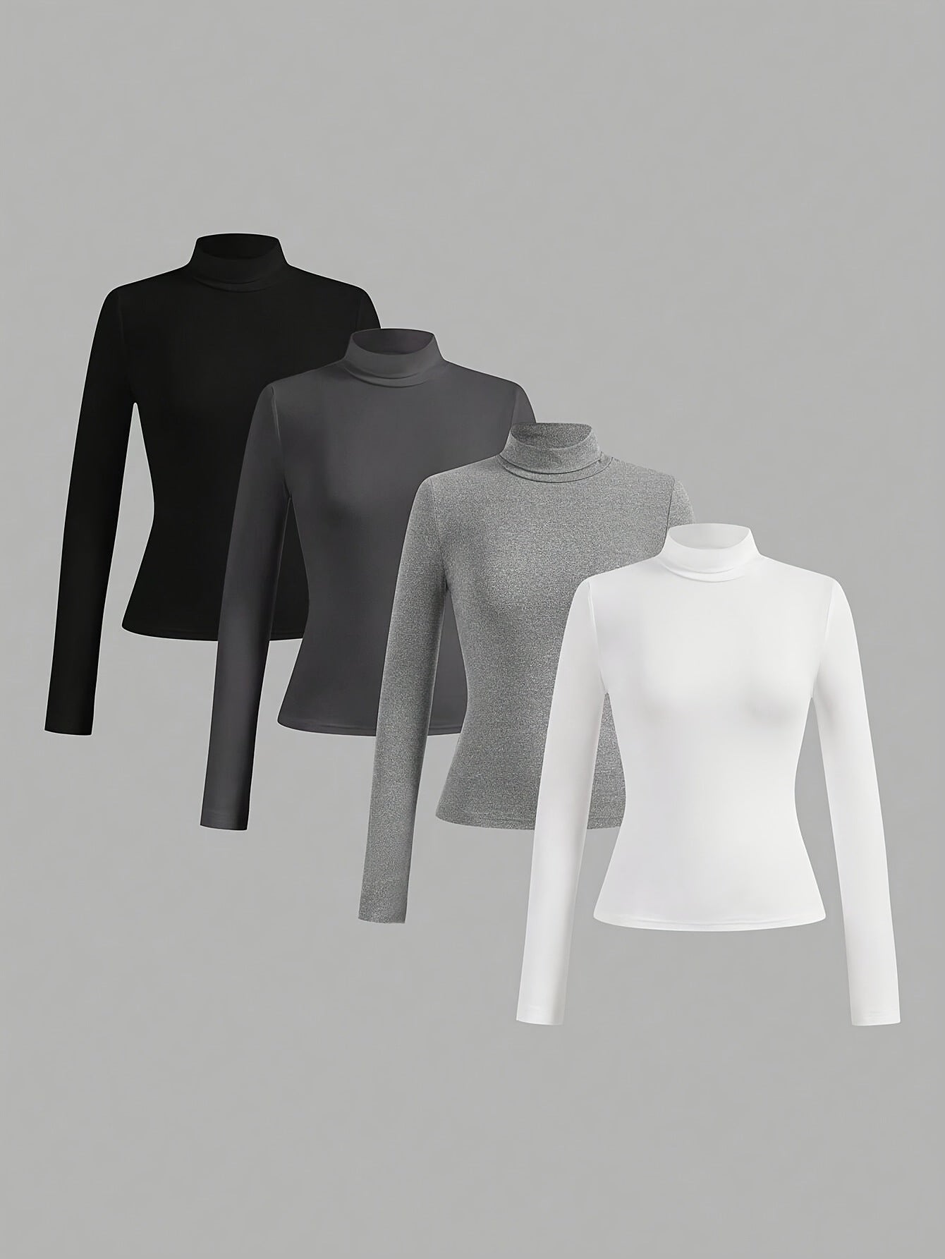 Women's Solid Color Casual Set Turtleneck Long Blouses