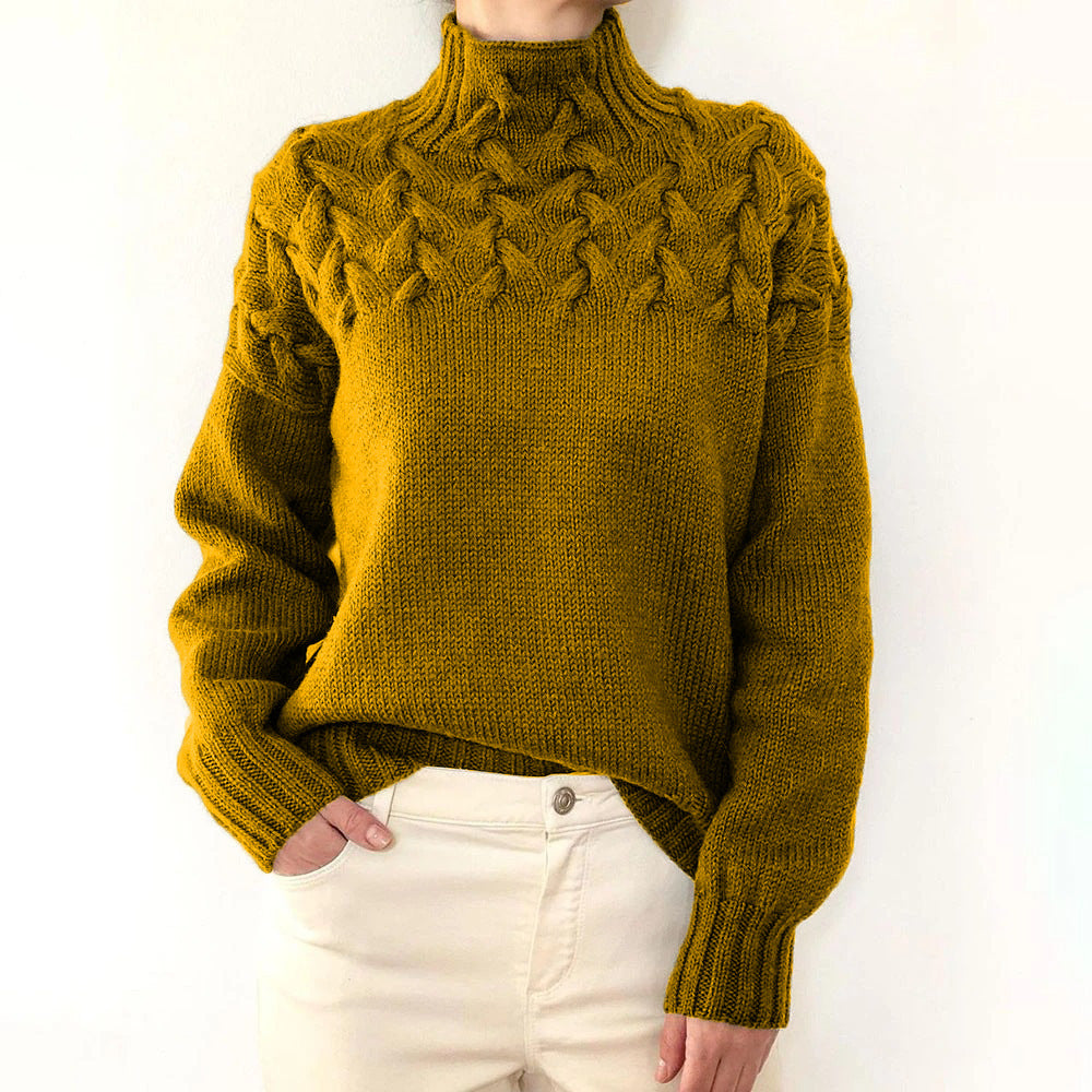 Women's Fashion Cable Knit Detail Turtleneck Long Sweater
