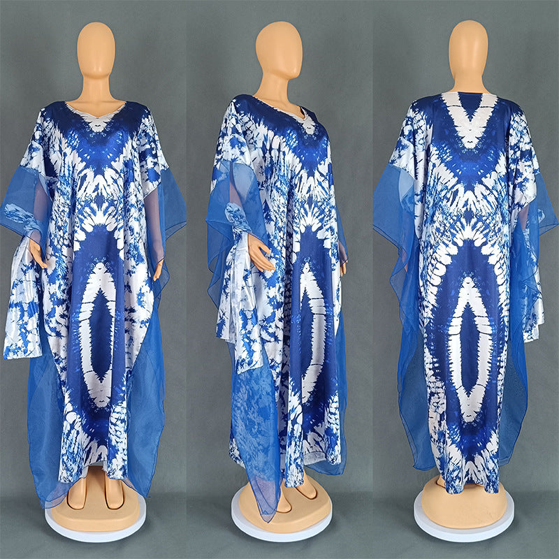 Women's Ethnic Style Retro Long Gown Mesh Dresses