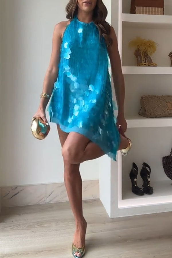 Women's Pure Color Sequins Sling Beveled Swing Dresses