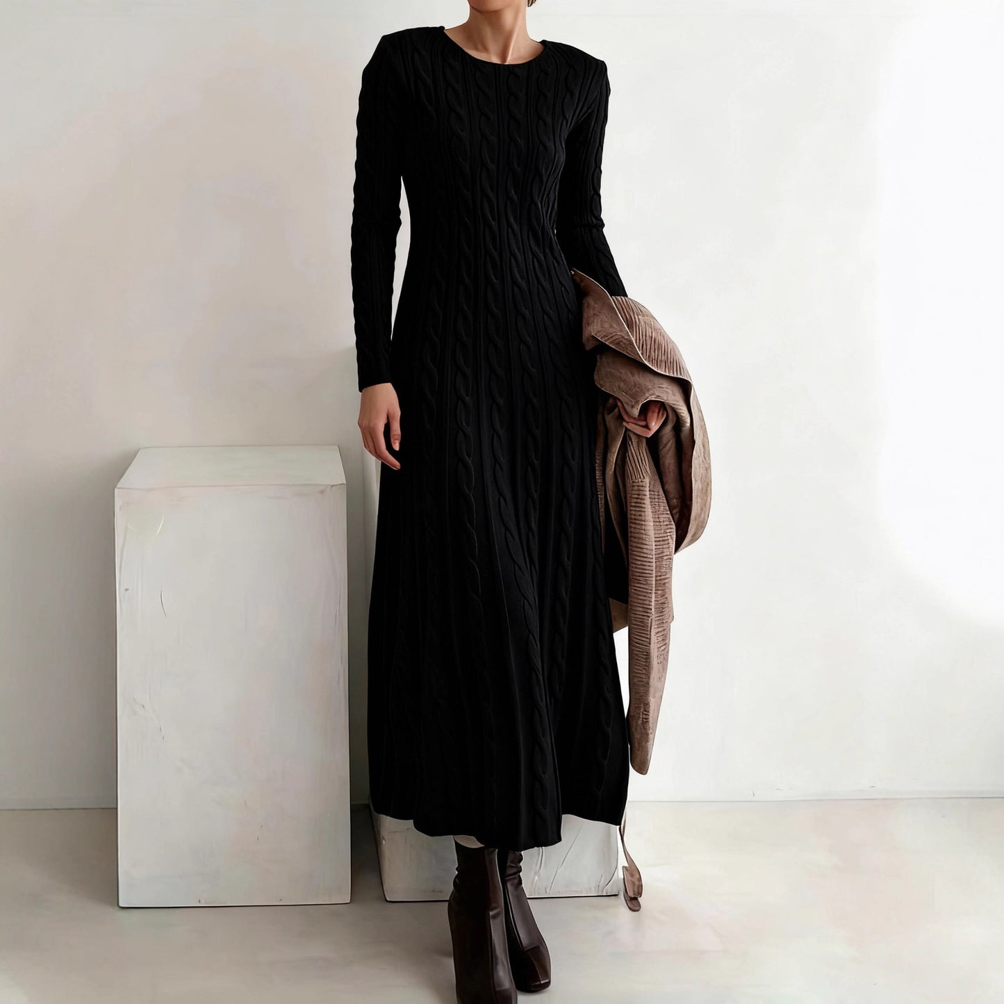 Knitted Slim Round Neck Long Inner Dress