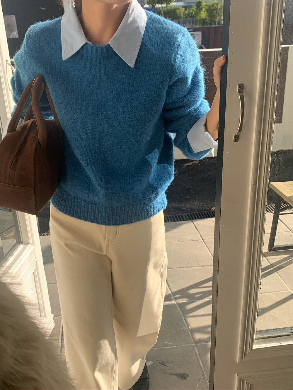 Women's Stitching Shirt Collar Fake Two-piece Knitted Sweater