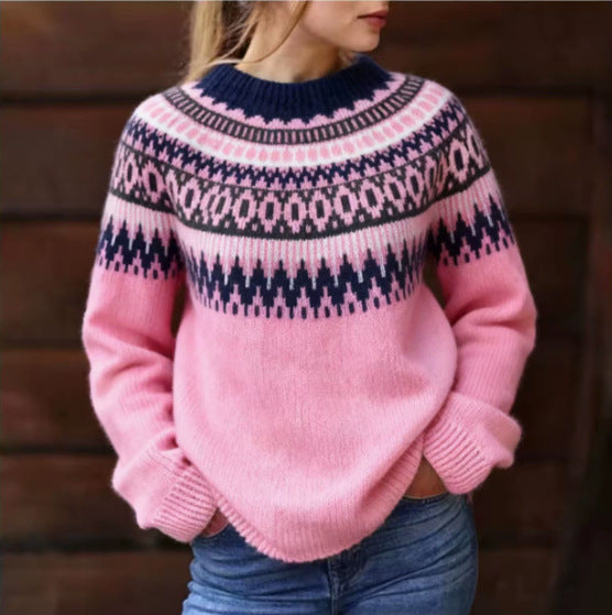 Women's Round Neck Multicolor Loose Fashion Pullover Sweater