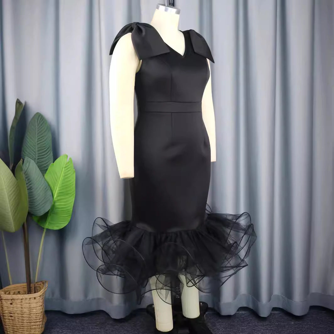 Sleeveless Bow Dress Designer Model Mesh Dresses