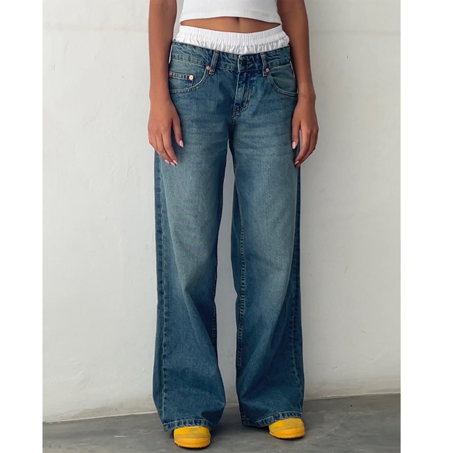 Women's Retro Low Waist Washed Straight Autumn Street Wide Leg Jeans