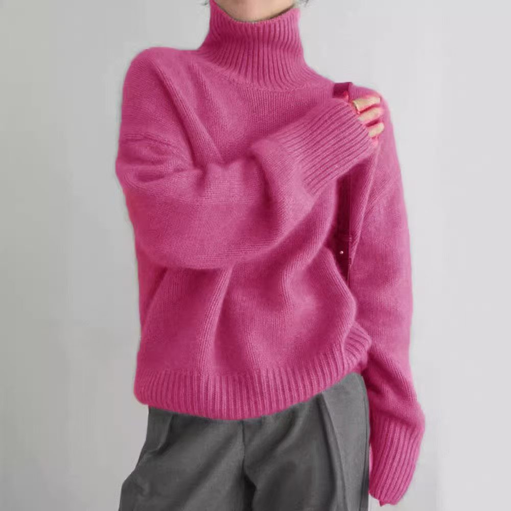 Women's Solid Color Turtleneck Loose Knitted Pullover Lazy Bottoming Sweaters