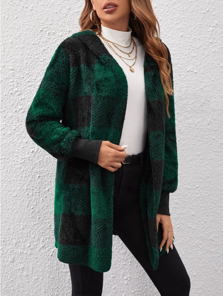 Women's Loose Plaid Color Stitching Knitted Fashion Sweater