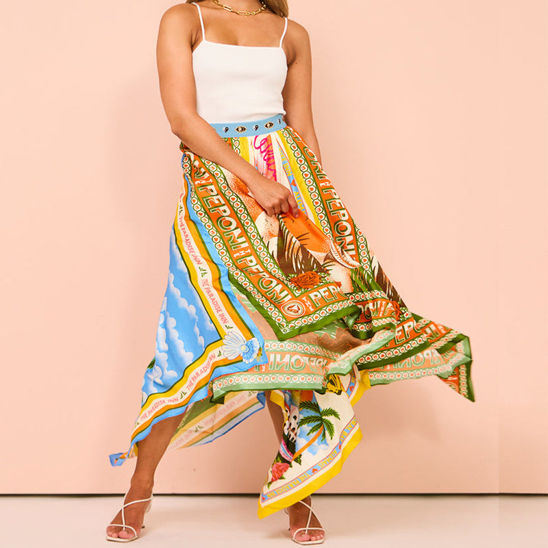 Women's Long Printed Irregular Hem Fashion Temperament Skirts