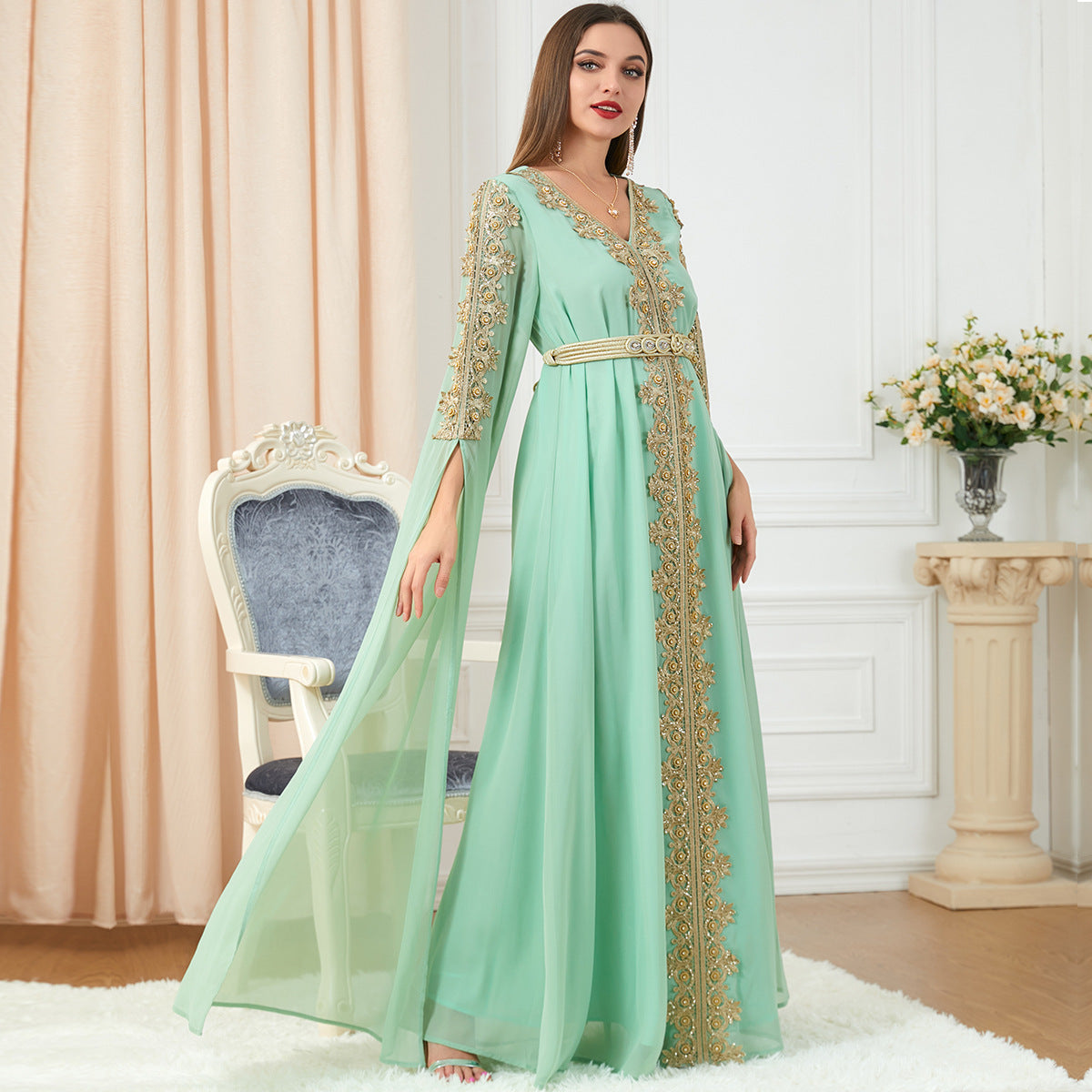 Women's Patchwork Super Long Sleeve Autumn Formal Dresses