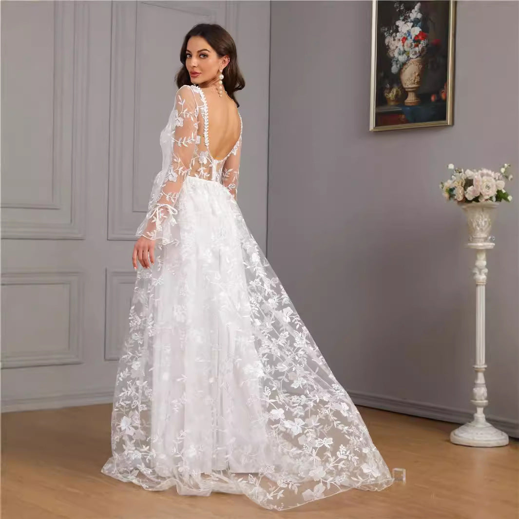 Women's Long Sleeve Swing Trailing Lace Dress Wedding Dresses