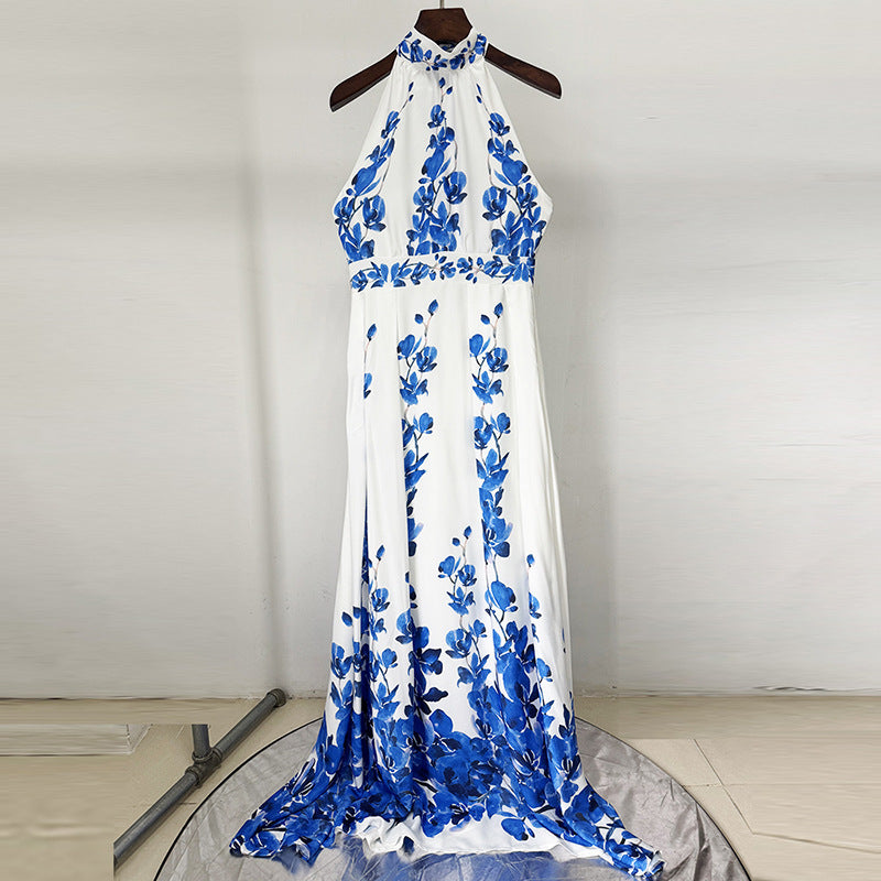 Fashion Printed Casual Vacation Halter Long Dress