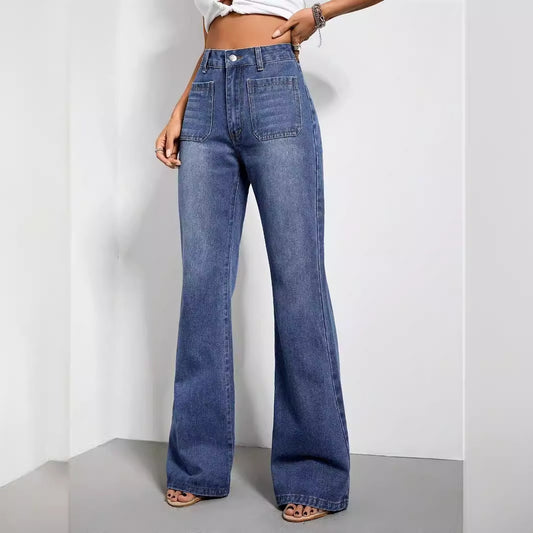 Women's Straight Loose High Waist Denim Trousers Jeans