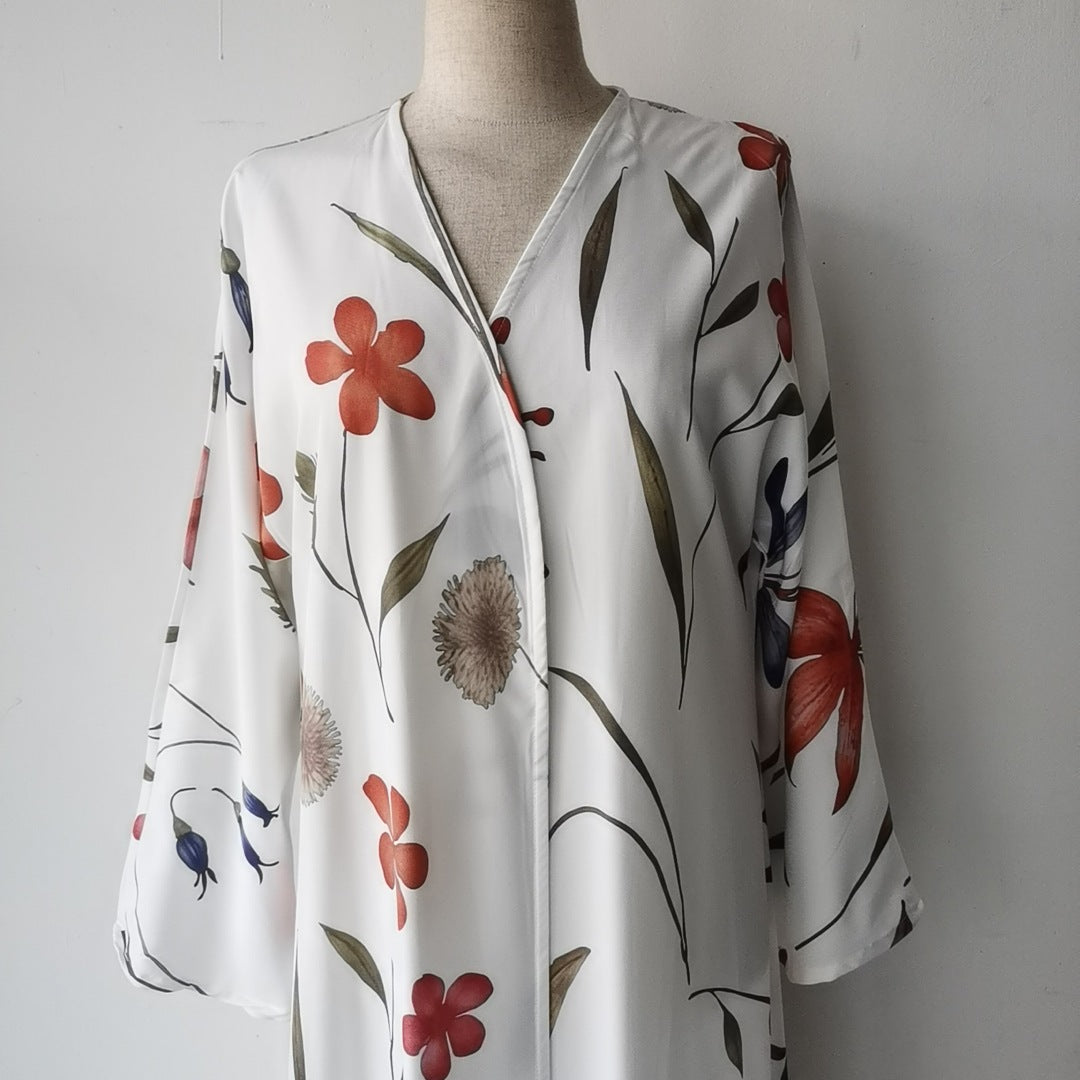 Women's Retro Style Long Extended Sleeve Ethnic Printed Tape Dress