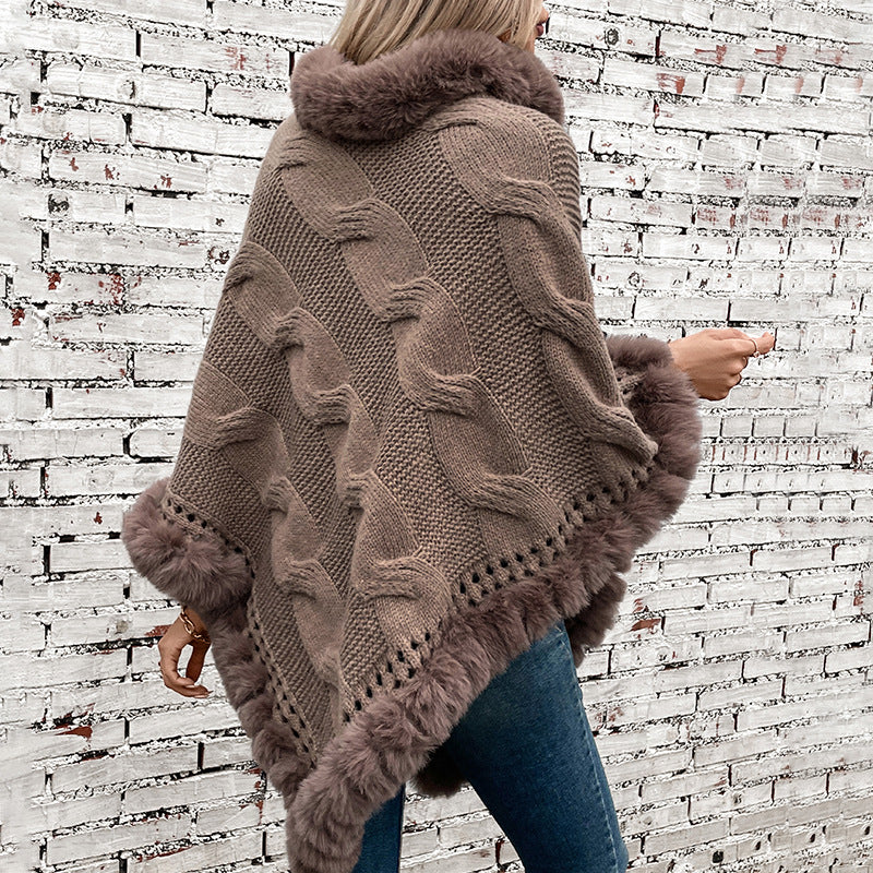 Women's Rex Rabbit Fur Collar Thick Pullover Sweaters