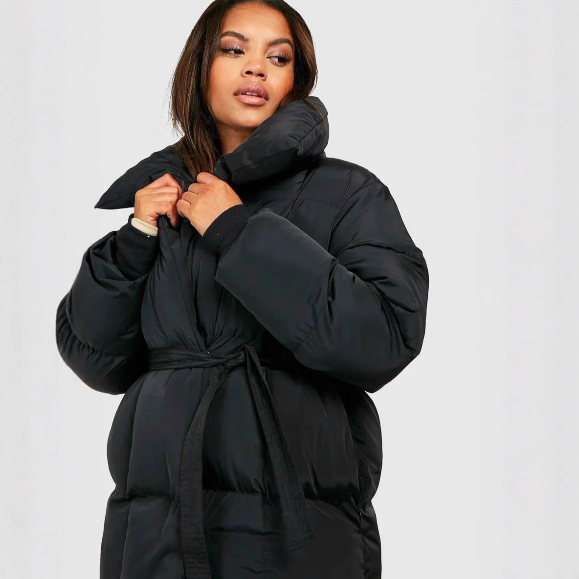 Women's Warm Long Sleeves Waist Loose Solid Coats