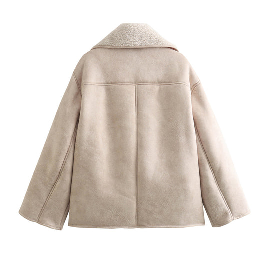 Women's Lapel Fur Suede Fleece-lined Warm For Coats