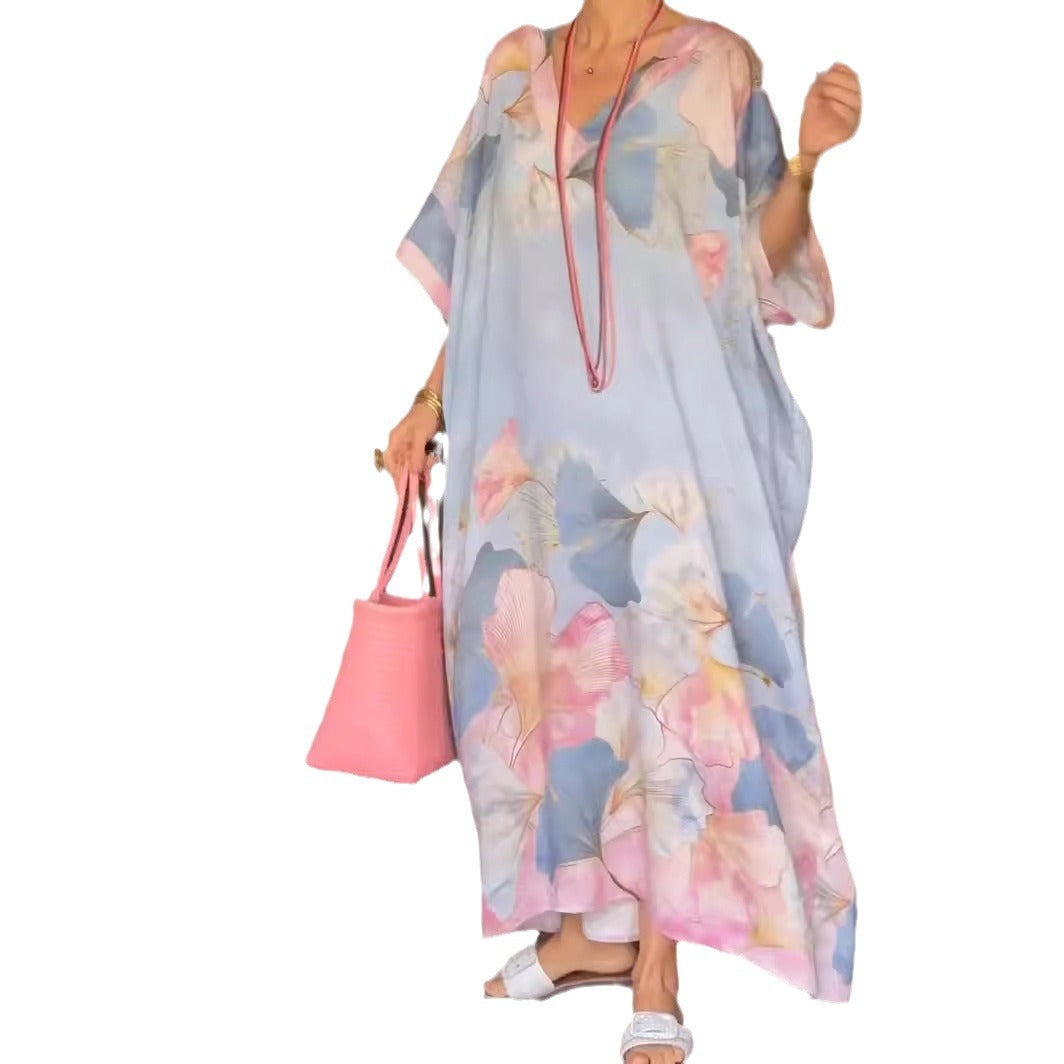Women's Floral Print Collar Loose Long Plus Size