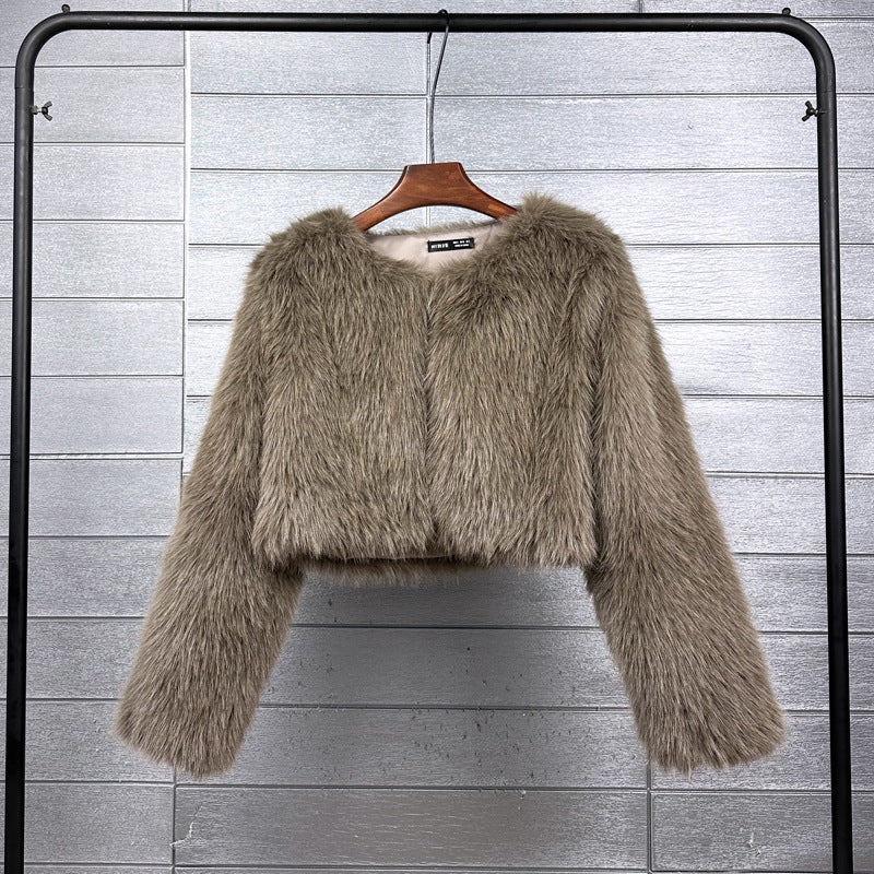 Women's Imitation Tuscan Fur Korean Style Solid Coats