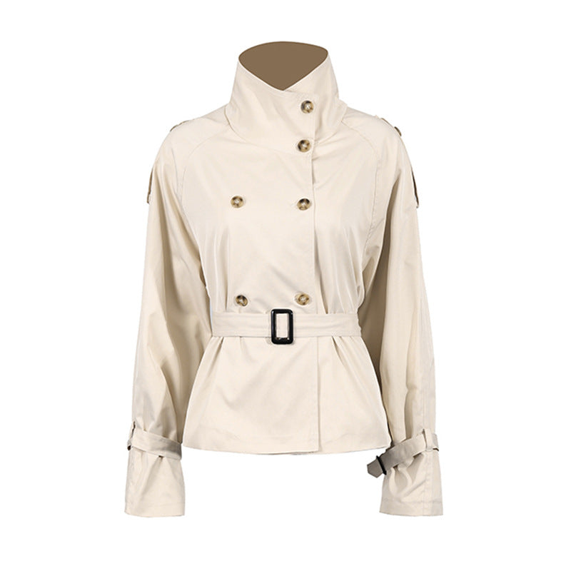 Women's High-grade Stand Collar Double Breasted Belt Coats