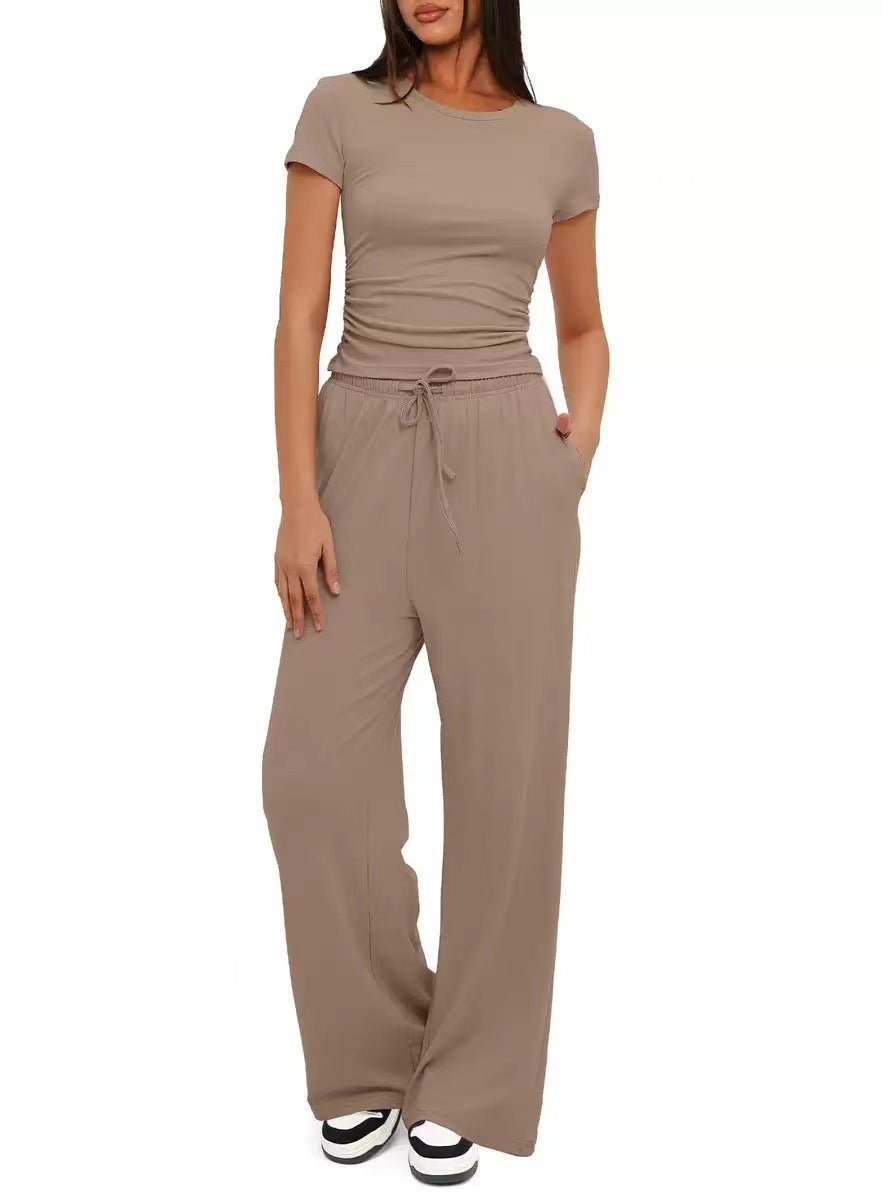 Beautiful Versatile Women's Two-piece Pleated Short-sleeved Fashion Casual Suit