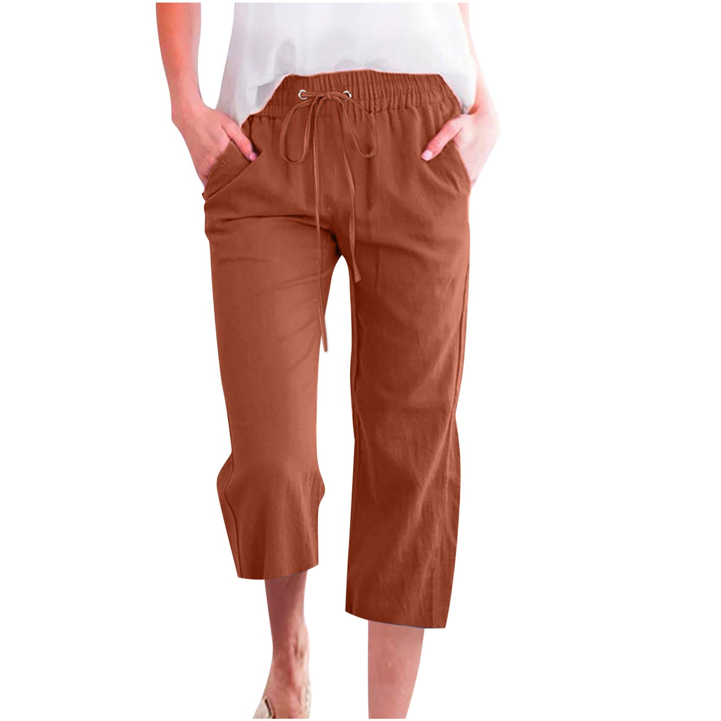 Women's Cotton Linen Casual Loose Straight Pocket Pants