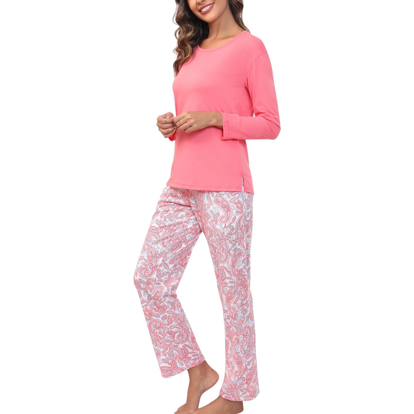 Solid Color Long-sleeved T-shirt Printed Trousers Suits