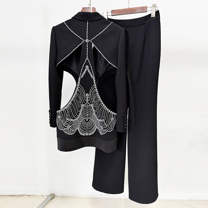 Summer Personality Hollow Out Rhinestone Trousers Suits