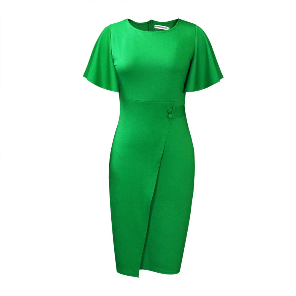 Women's Ruffle Sleeve Split Tight Bandage Professional Solid Color Plus Size