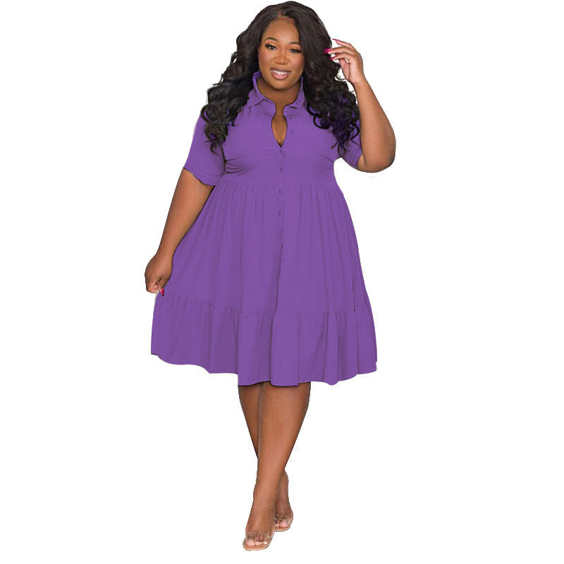 Women's Summer Solid Color Polo Collar Single-breasted Dresses