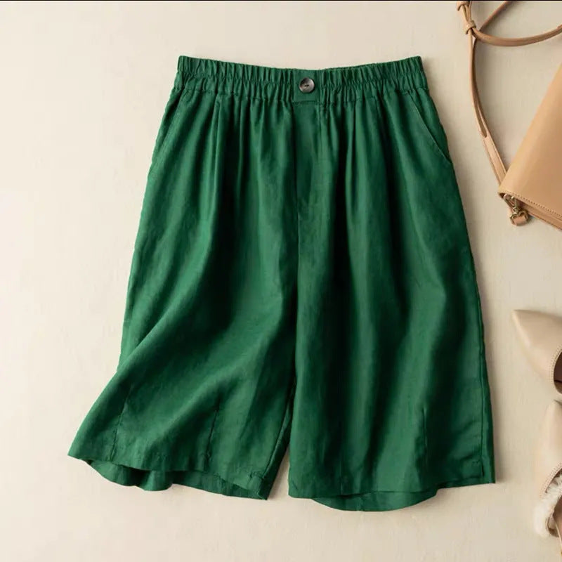 Women's Cotton Linen Cropped Summer Artistic Retro Pants