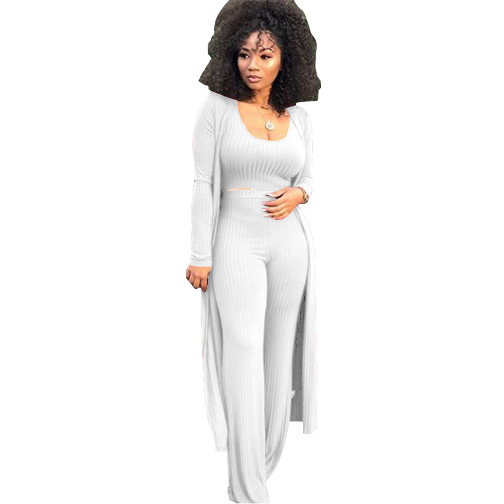 Women's High Elastic Sunken Stripe Three-piece Tight Suits
