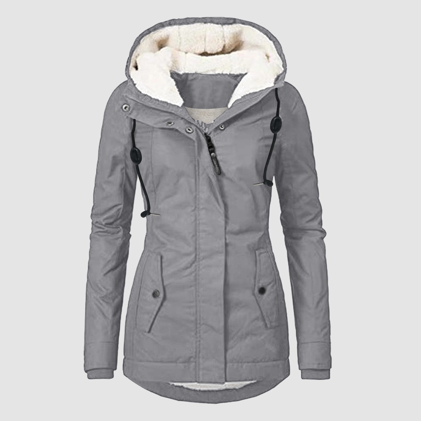 Women's Common Style Hooded Long-sleeved Zipper Pocket Coats