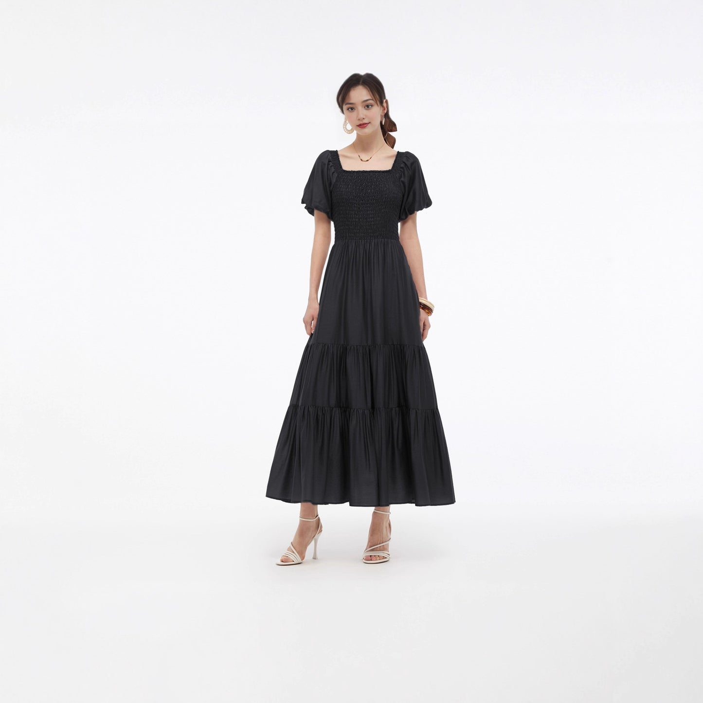 Women's Waist Trimming Printing Ruffles Elegant Fashion Dress