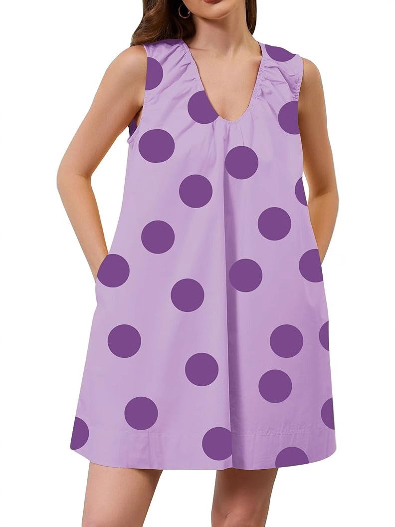 Temperament Fashionable A- Line Polka Dot Sleeveless Sling Dress