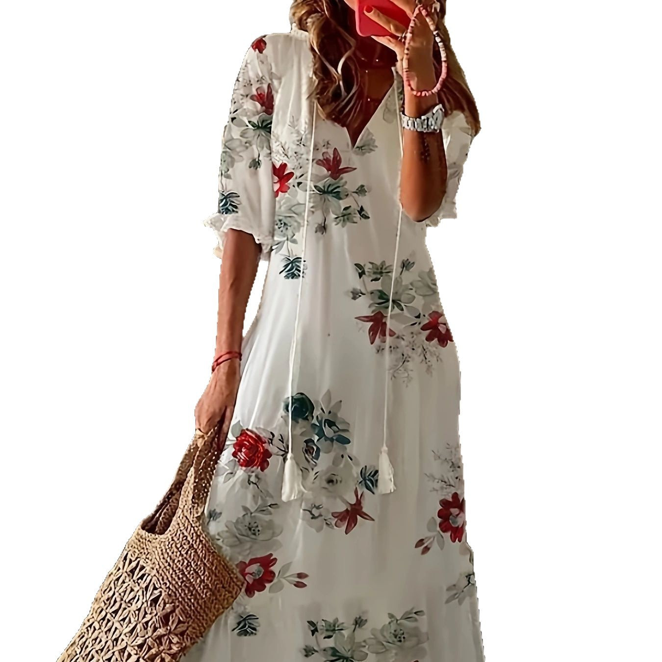 Vacation Style Flowers Summer Half Sleeves Leisure Dress