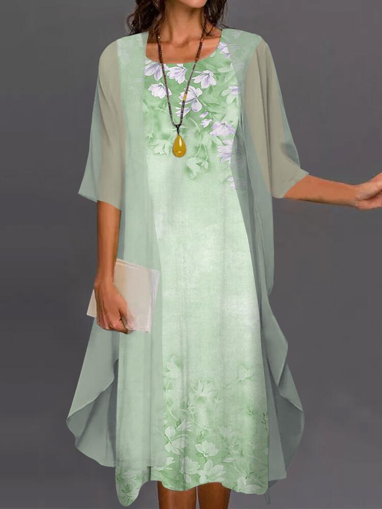 Summer Printed Long Sleeve Loose Two-piece Dresses