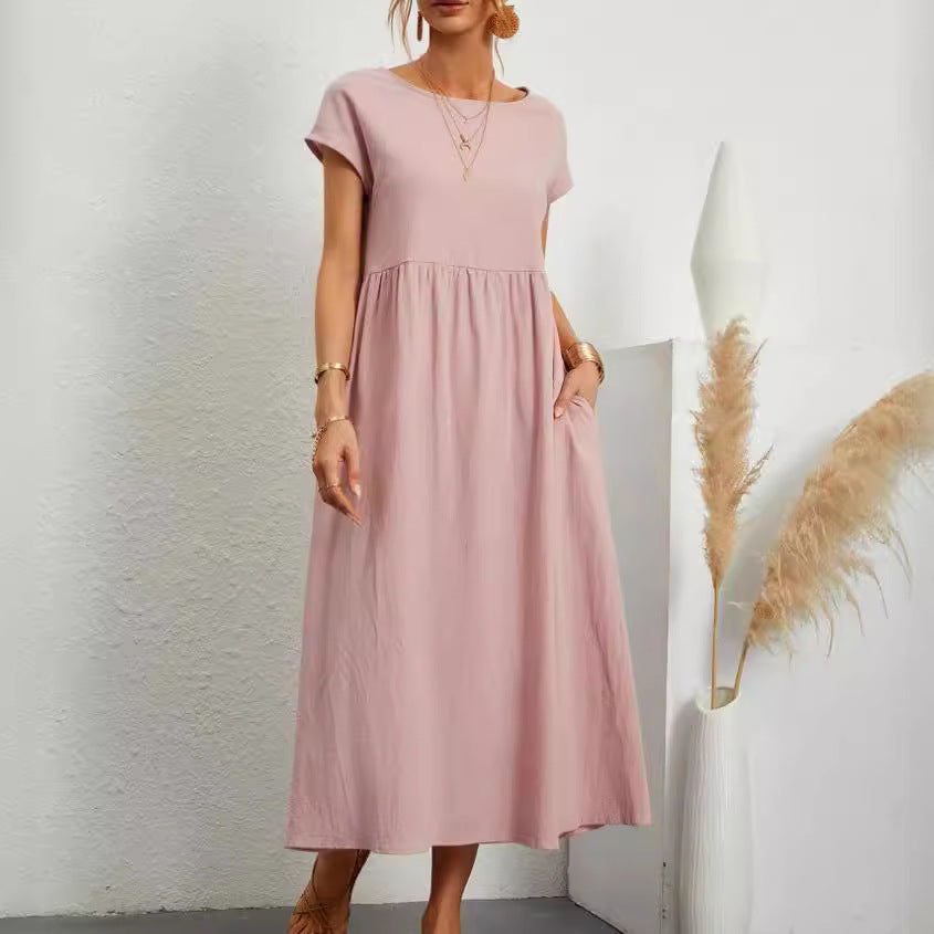 Solid Color Sleeveless Loose Cotton Linen Dresses