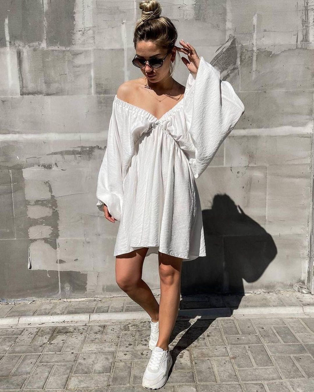 Stylish Dress Design Puff Sleeve Swing Dresses