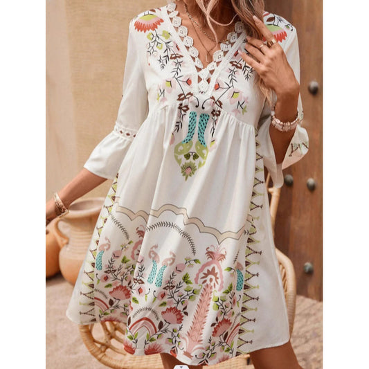 Women's Summer Lace Stitching Casual Printed Dress Dresses