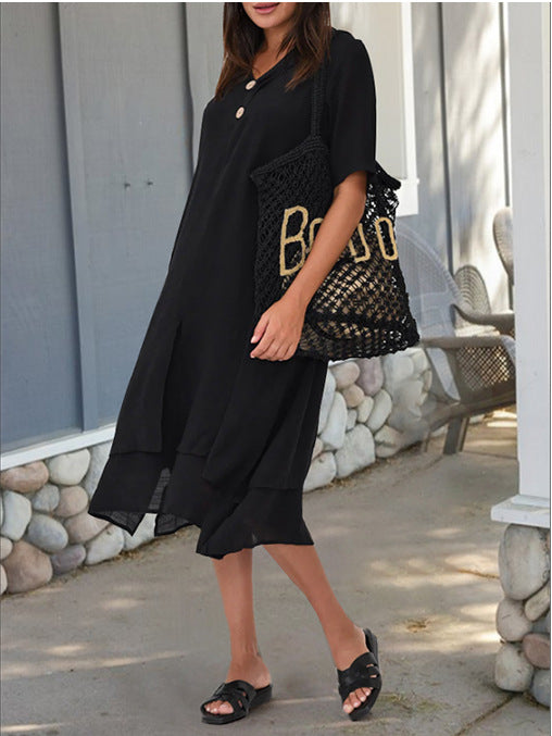 Women's Woven Cotton Linen Split Artistic Dress