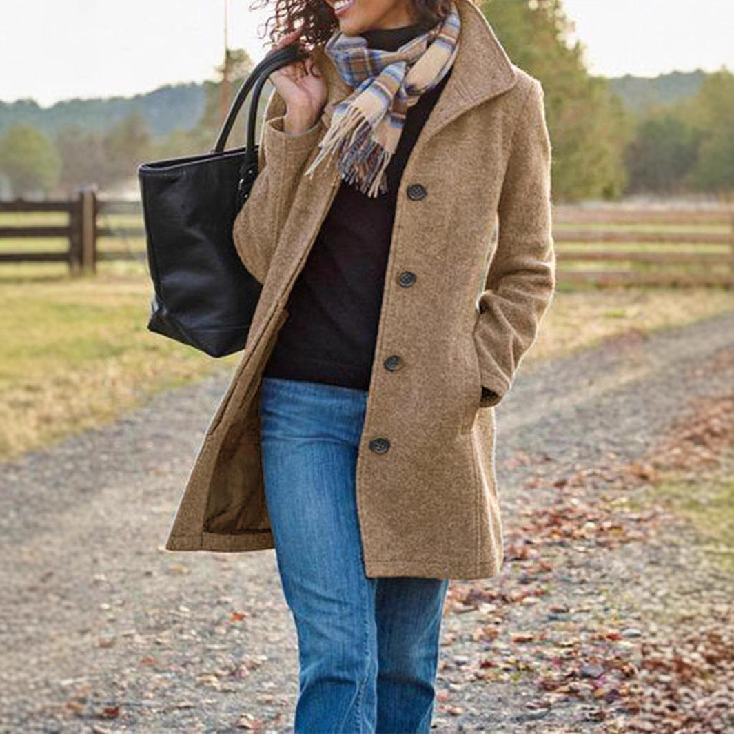 Women's Fashion Thick Woolen Solid Color Long Coats