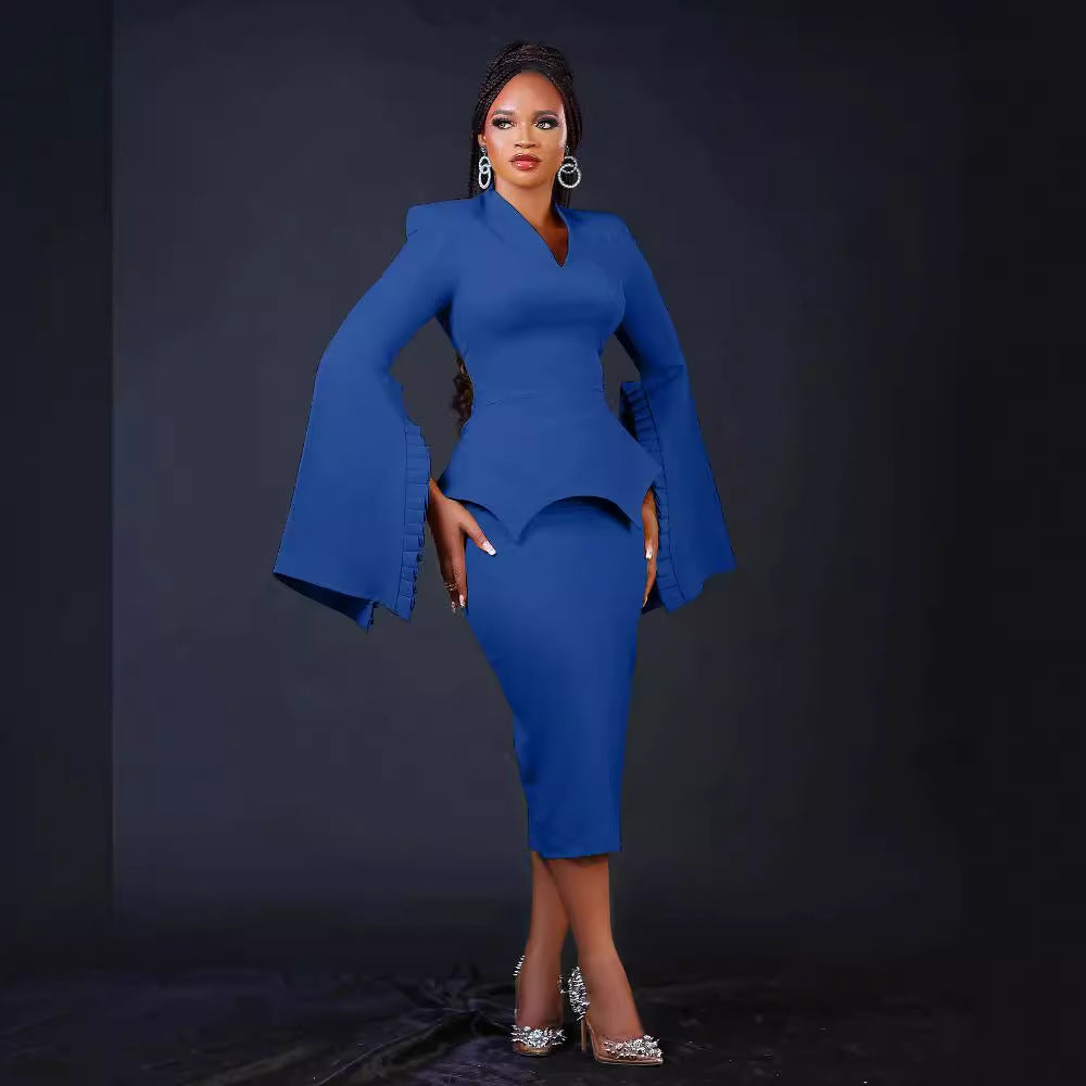 Women's Solid Color Folding Large Swing Sleeve Dresses