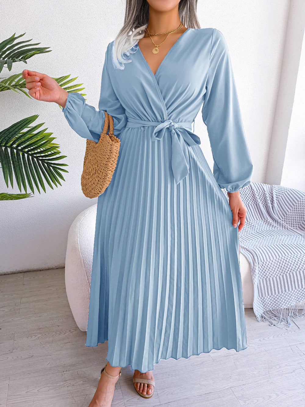 Women's Elegant Cross Swing Pleated Maxi Dress