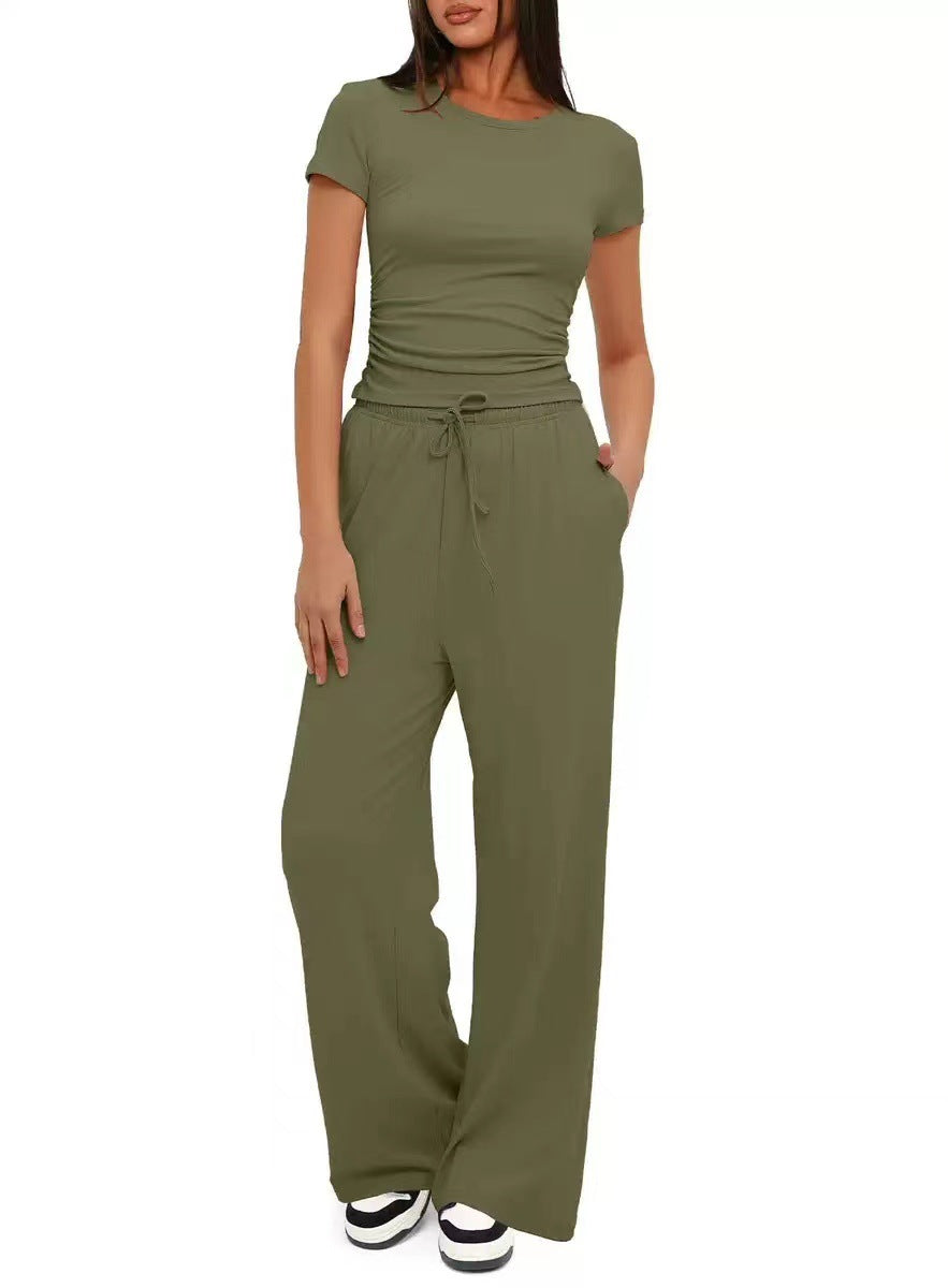 Beautiful Versatile Women's Two-piece Pleated Short-sleeved Fashion Casual Suit