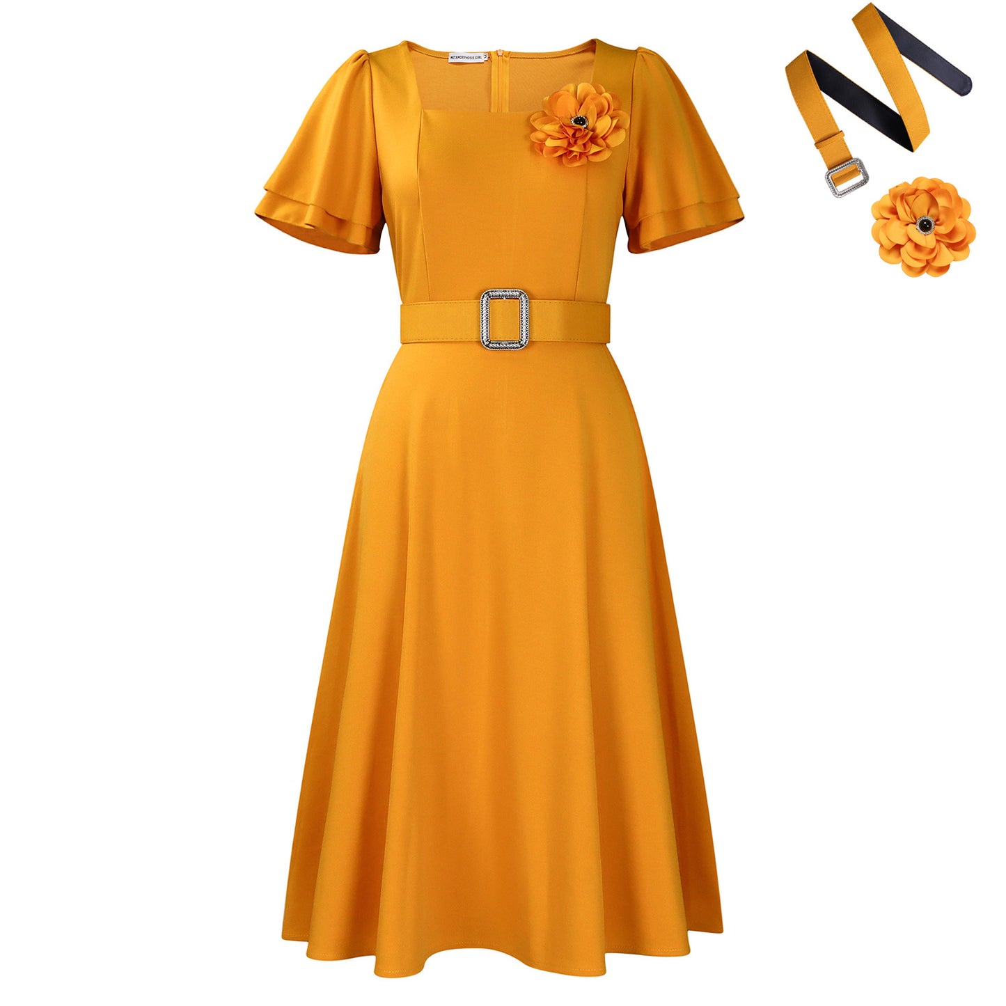 Women's Summer Female Fashion Square Collar Solid Color High Waist Dresses
