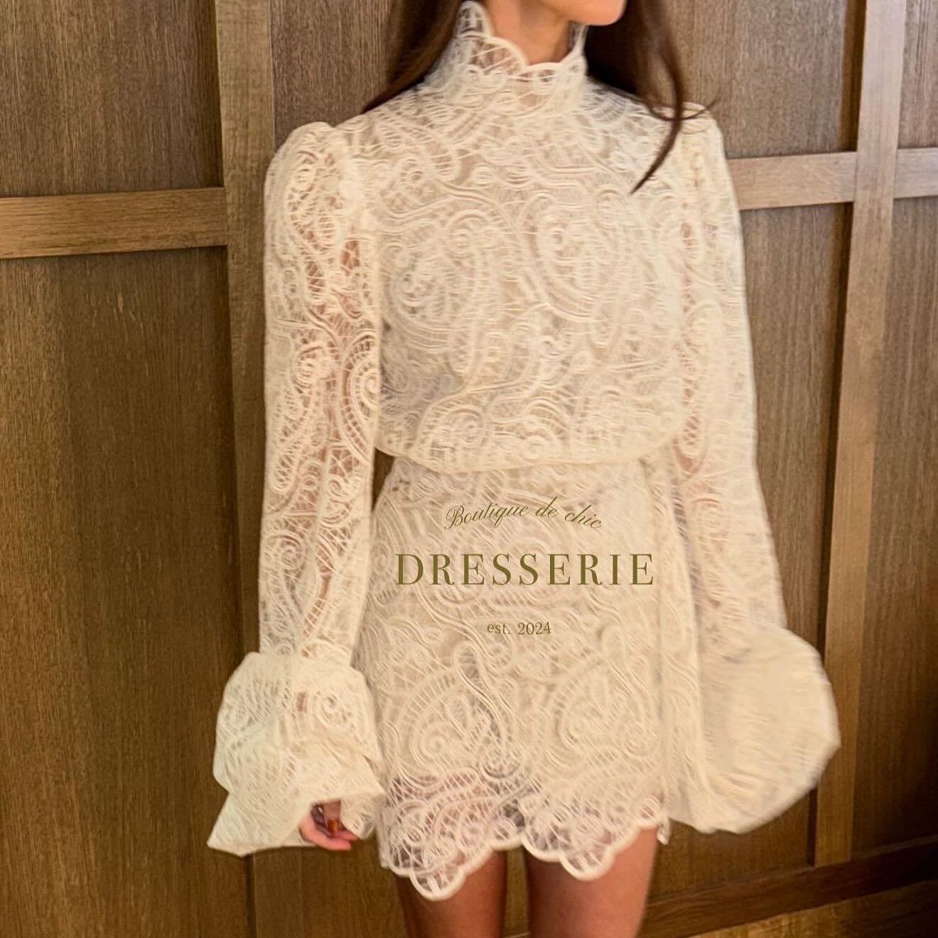 Sleeve Turtleneck Lace Two-piece Set Early Dresses