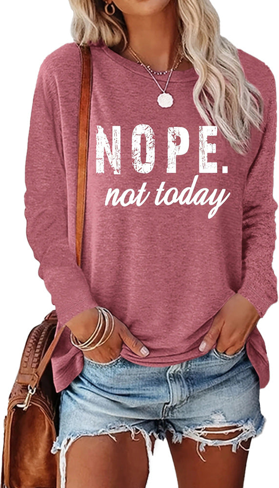 Women's Letter Print Long Sleeve Round Neck Blouses