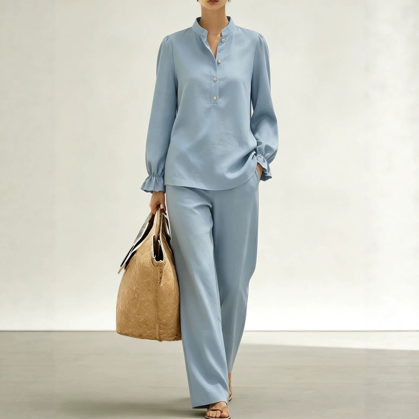 Women's Ruffled Bubble Long Sleeve Lining High Fashion Casual Suit